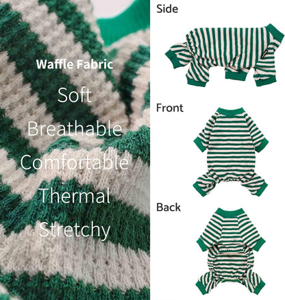 Fitwarm Green and White Striped Dog Pajamas, Waffle Dog Clothes for Small Dogs Girl Boy, Puppy