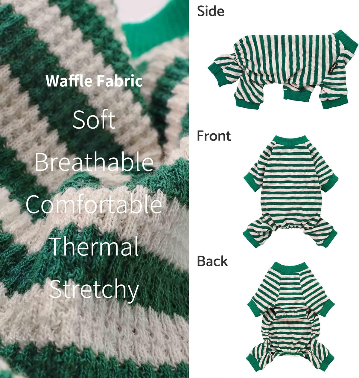 Fitwarm Green and White Striped Dog Pajamas, Waffle Dog Clothes for Small Dogs Girl Boy, Puppy
