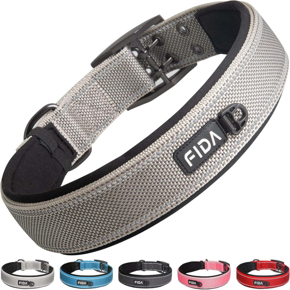 Fida Heavy Duty Dog Collar 1.5” Width, Ultra Soft Neoprene Padded, Adjustable Reflective Nylon Pet