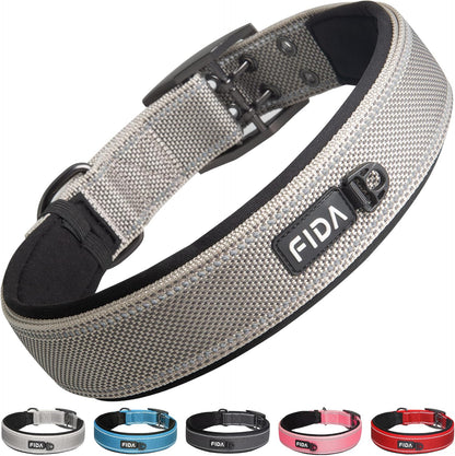 Fida Heavy Duty Dog Collar 1.5” Width, Ultra Soft Neoprene Padded, Adjustable Reflective Nylon Pet