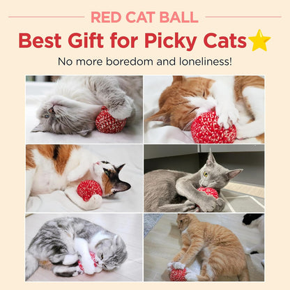 JAYU PET Red Cat Ball [W/Bell Version] - Handmade Silvervine Cat Toy with Catnip, Interactive