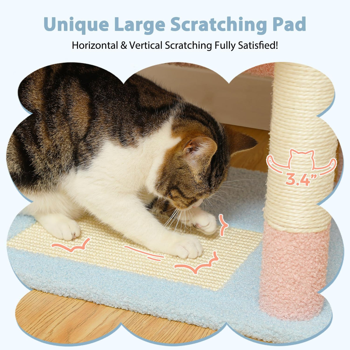 PAWZ Road Flower Cat Tree, 72 Inches Large Cat Tower with Steel Frame Hammock and 7 Scratching