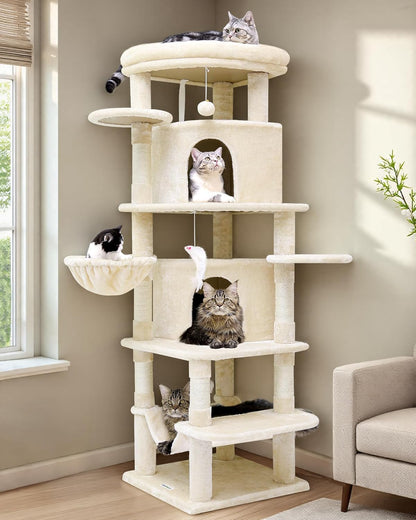 Globlazer Corner Cat Tree for Large Cats, 66inch Tall Curved Series Large Cat Tower for Multiple