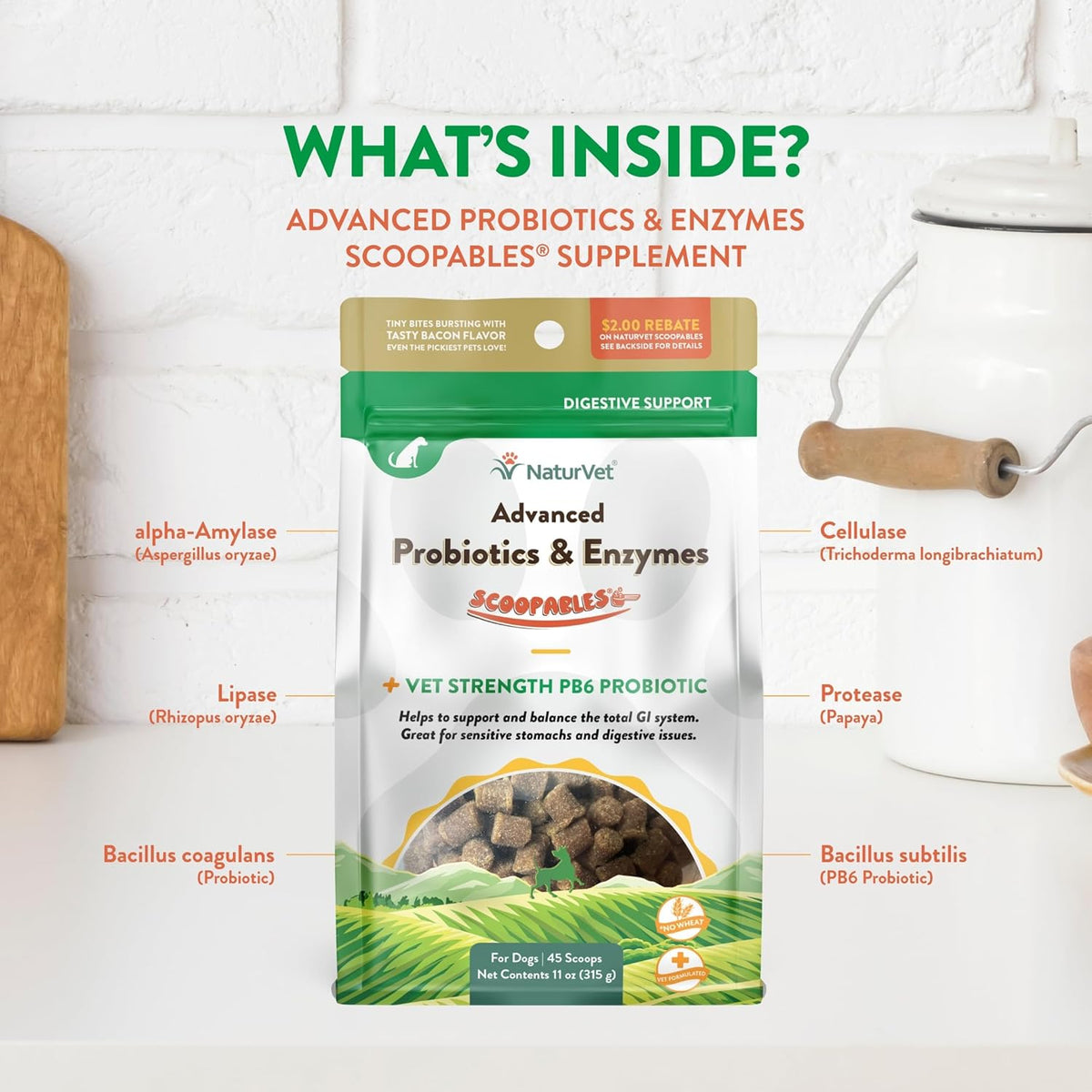 NaturVet Scoopables Advanced Probiotics for Dogs - Chewable Dog Probiotics & Digestive Enzymes