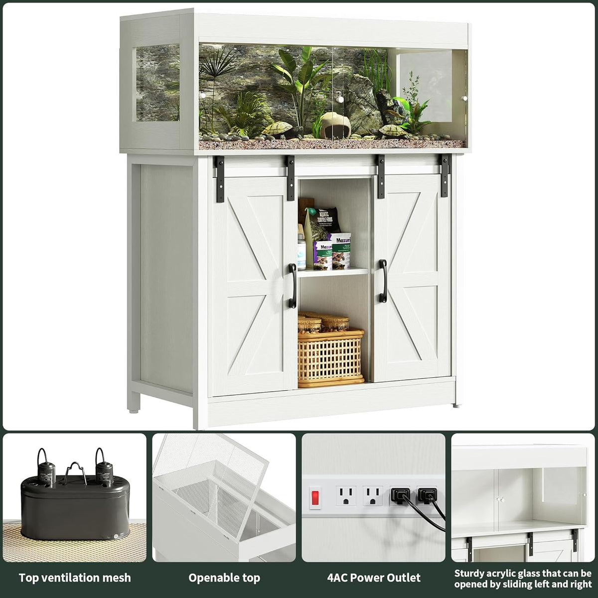 40 Gallon Reptile Terrarium with Stand, Reptile Tank with Barn Door and Storage, Vivarium with