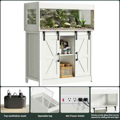 40 Gallon Reptile Terrarium with Stand, Reptile Tank with Barn Door and Storage, Vivarium with