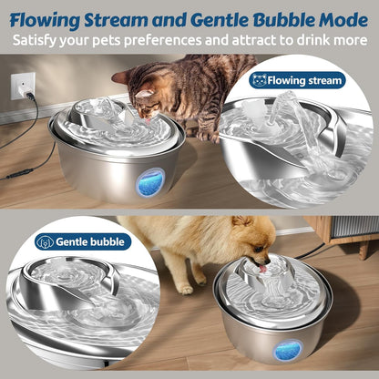 ORSDA Stainless Steel Cat Water Fountain, 100oz/3L Automatic Pet Drinking Fountain, Dog Water