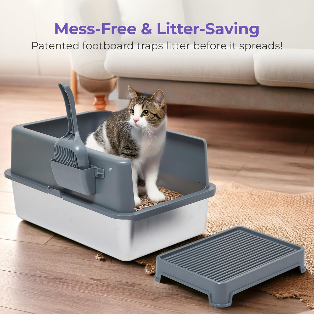 iPrimio Premium Stainless Cat Litter Box for Easy Cleanup - Durable and High Sides Stainless Steel