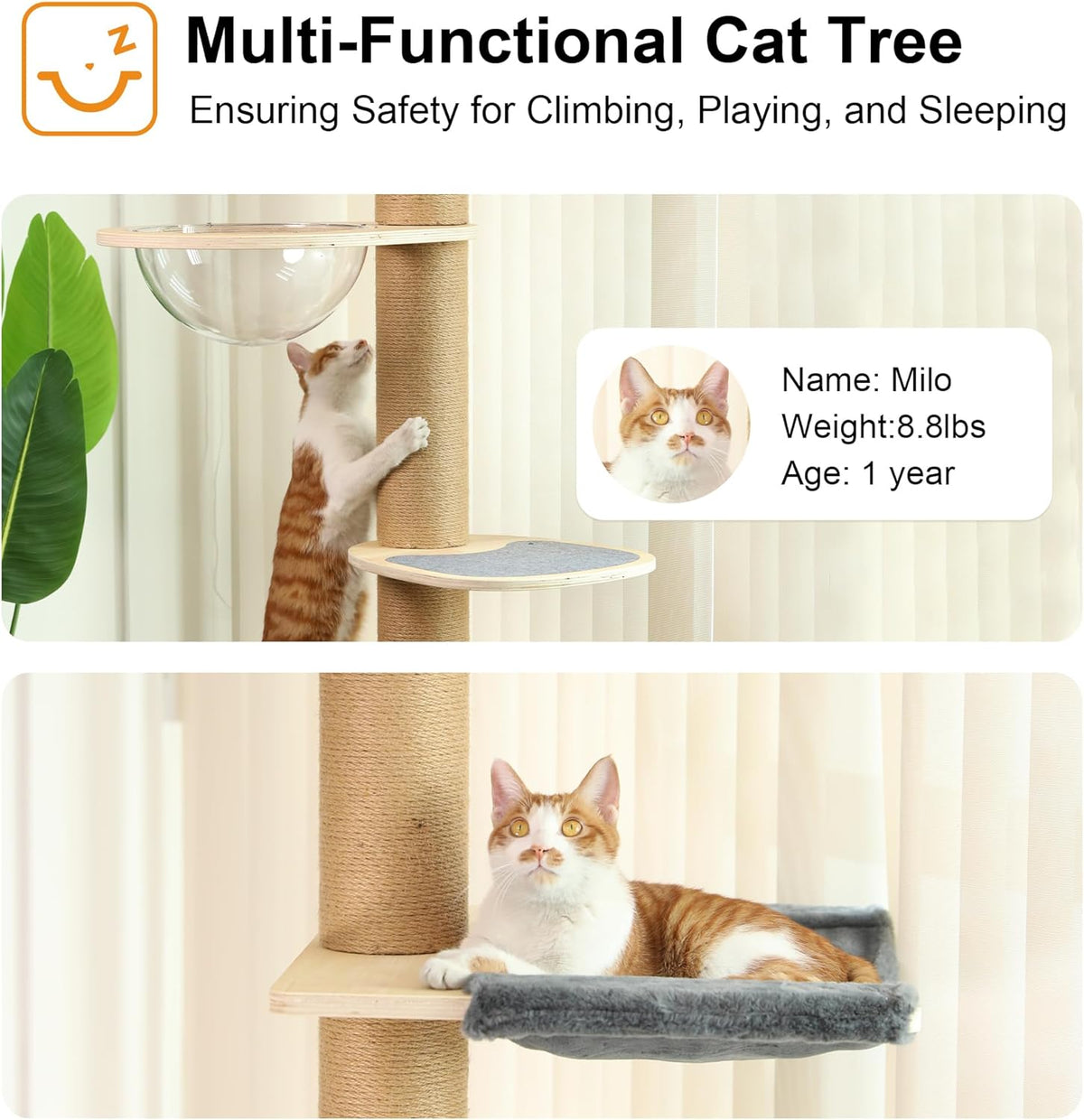 FUKUMARU Floor to Ceiling Cat Tree, 6 Level Adjustable Height (5.7-9.8 ft) Climbing Tower with
