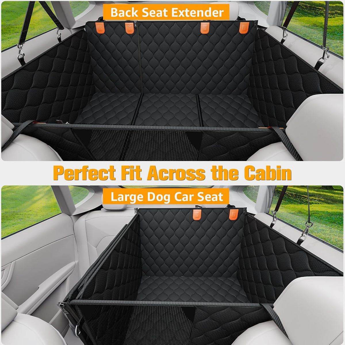PETICON Convertible Back Seat Extender for Dogs, Dog Car Seat Cover Hard Bottom Holds 400 lbs