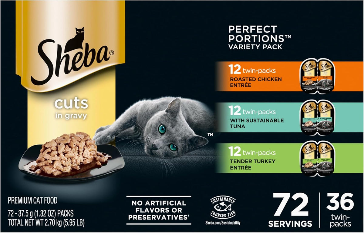 Sheba Perfect Portions Wet Cat Food Cuts in Gravy Variety Pack, Roasted Chicken Entree, with