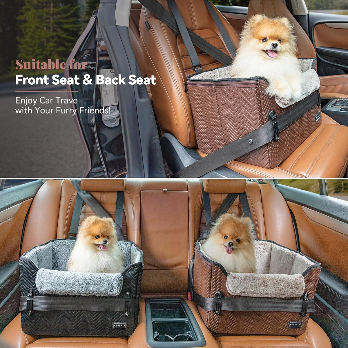 PETSFIT Car Seat for Dogs, Waterproof PU Leather Dog Car Seat for Small Dogs with Patent Safe