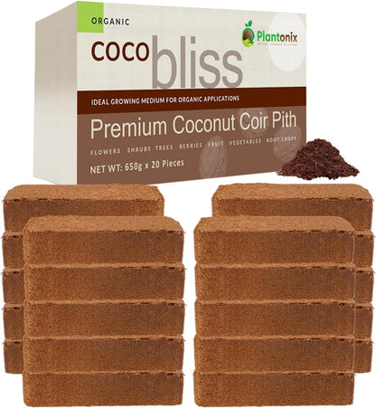 Coco Bliss Coco Coir Bricks (20-Pack, 650gm Bricks) - Organic Coco Coir for Plants - OMRI-Listed