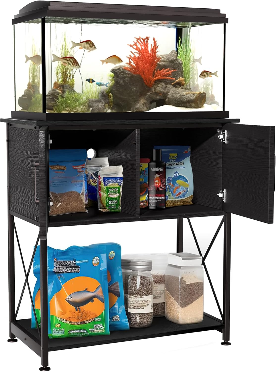 20-29 Gallon Aquarium Stand Metal Frame Fish Tank Stand with Cabinet Storage, for 20 Gallon Long