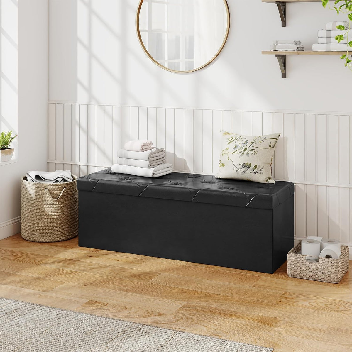 Sweetcrispy 43 Inches Folding Ottoman with Storage Bench, Foot Rest Stool, End of Bed Storage Bench