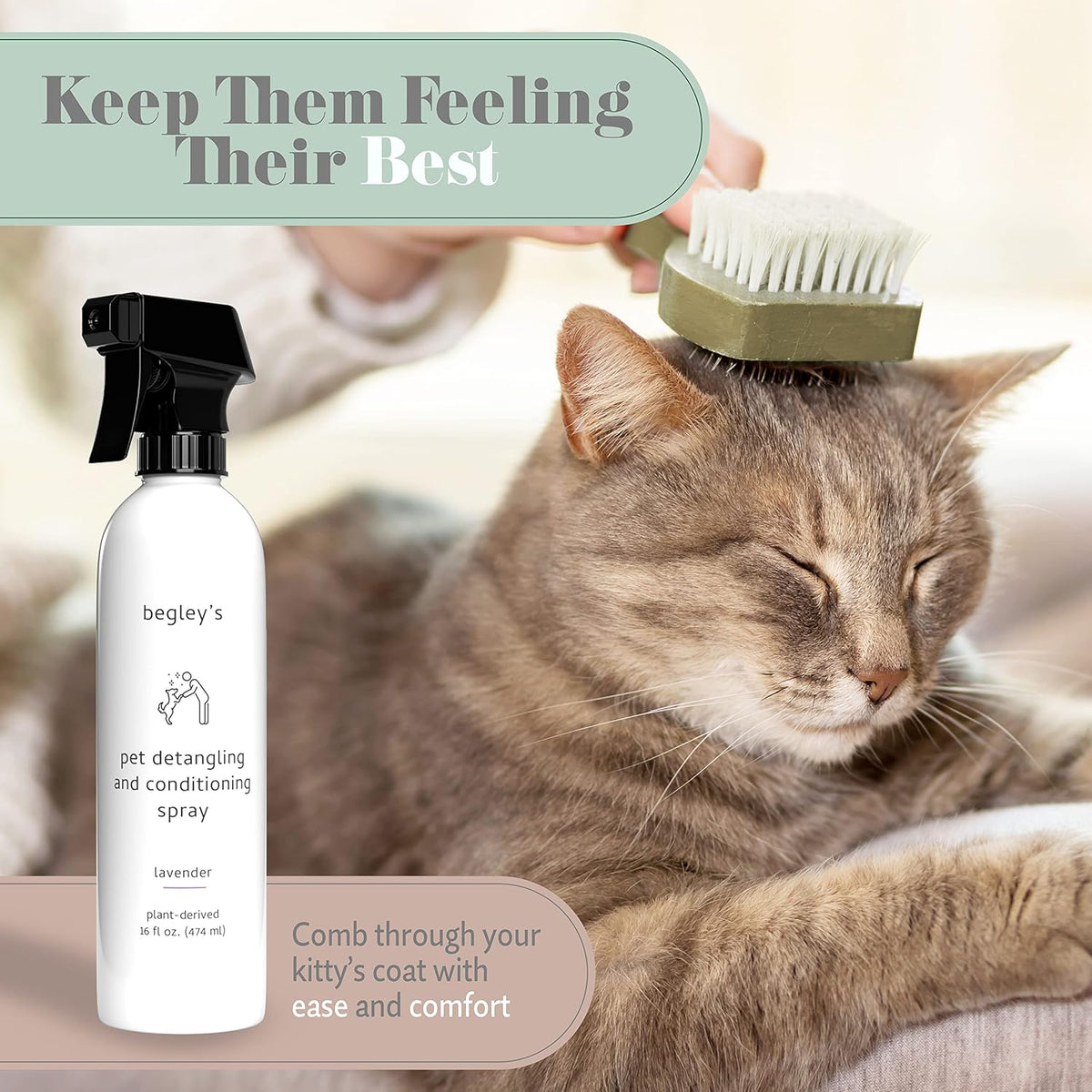 Begley's Pet Detangling Spray - Premium Essential Oil Scented Detangler Spray for Dogs, Puppies &