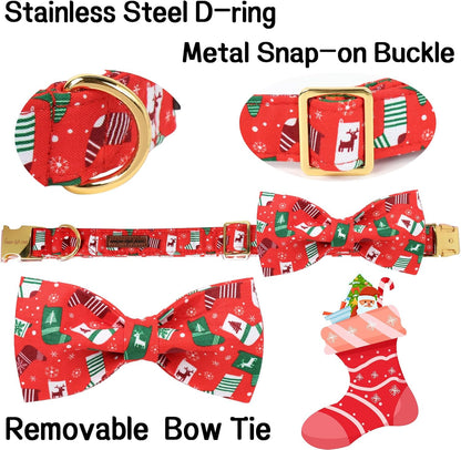 Unique Style Paws Christmas Day Dog Collar with Bow Christmas Tree Cotton Puppy Collars for Small