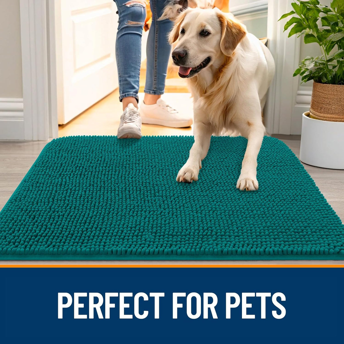 OLANLY Dog Door Mat for Muddy Paws 44x24, Absorbs Moisture and Dirt, Absorbent Non-Slip Washable