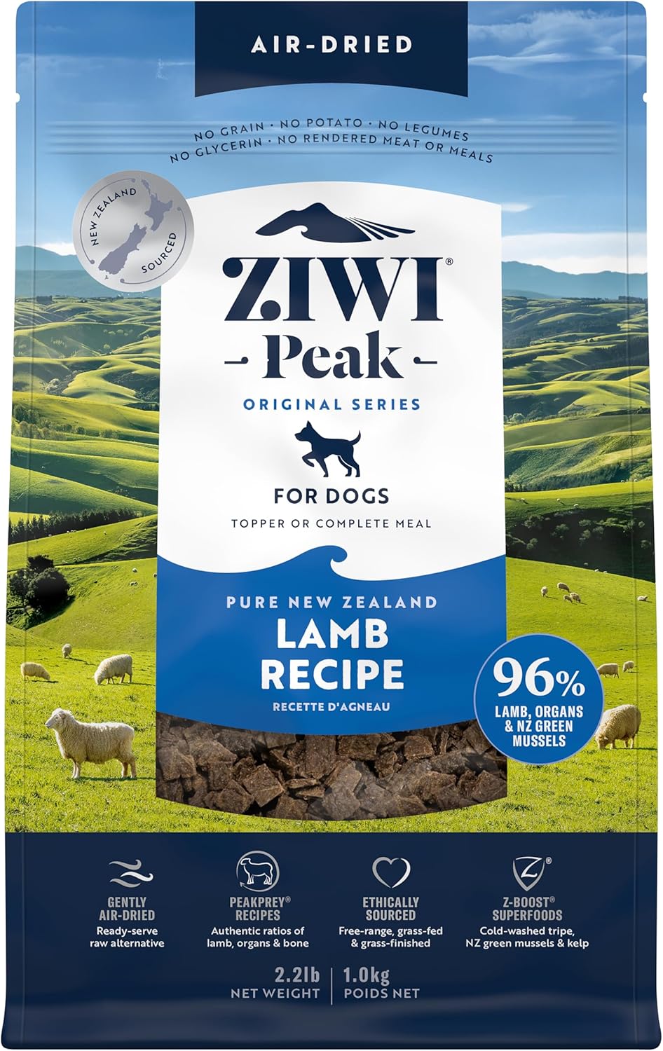 ZIWI Peak Air-Dried Dog Food – Lamb - All Natural, High Protein, Grain Free, Limited Ingredient w/