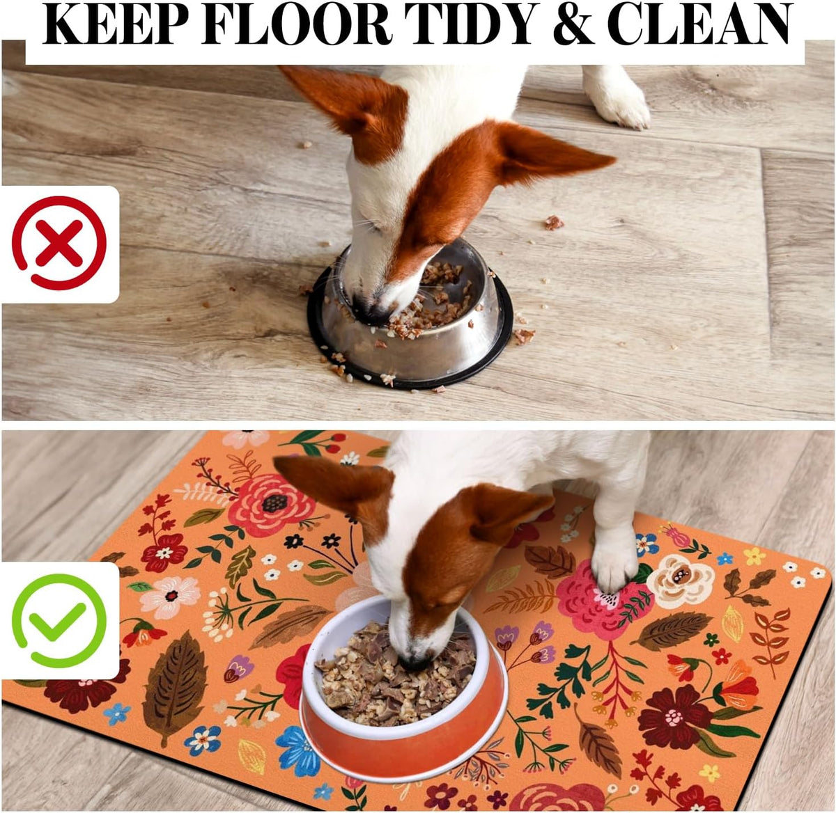 Dog Food Mats for Floors, Absorbent Dog Bowl Mat for Food and Water Dispenser Mat, Quick Dry Cat