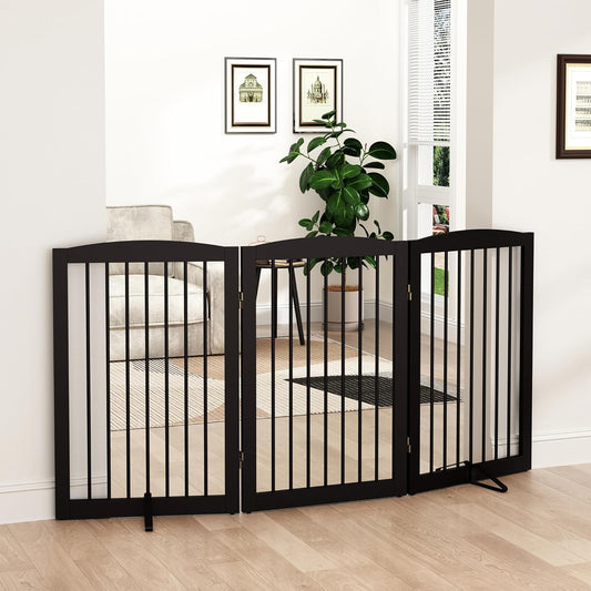 Freestanding Pet Gate for Dogs, Foldable Wooden Dog Gate for House Indoor, Tall Pet Fence for