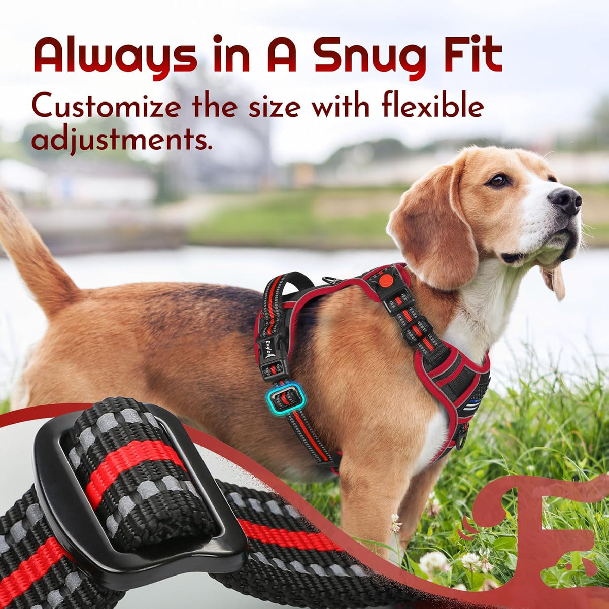 Eagloo Dog Harness for Large Dogs, Easy Wearing with 3 Buckles, Adjustable No Pull Pet Harness with