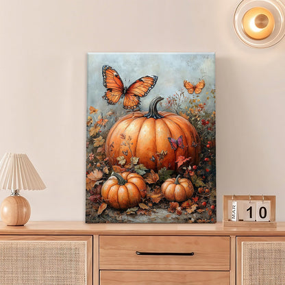 Fall Pumpkin Pictures Wall Art, Rustic Thanksgiving Bathroom Wall Decor, Farmhouse Autumn Butterfly