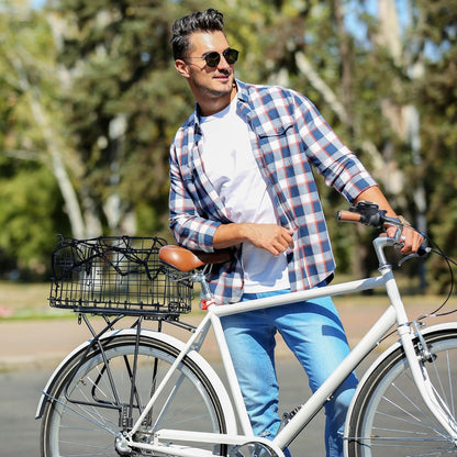 Aodaer Bike Basket with Removable Liner Bag Cargo Net Large Folding Bike Basket Quick Release Metal