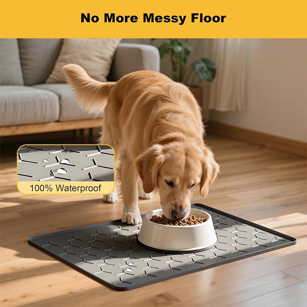 Pieviev Dog Cat Food Bowl Mat, Silicone Waterproof Food Grade Pet Food Mat for Floor, High Raised