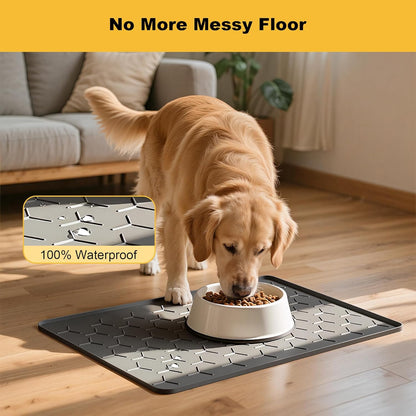 Pieviev Dog Cat Food Bowl Mat, Silicone Waterproof Food Grade Pet Food Mat for Floor, High Raised