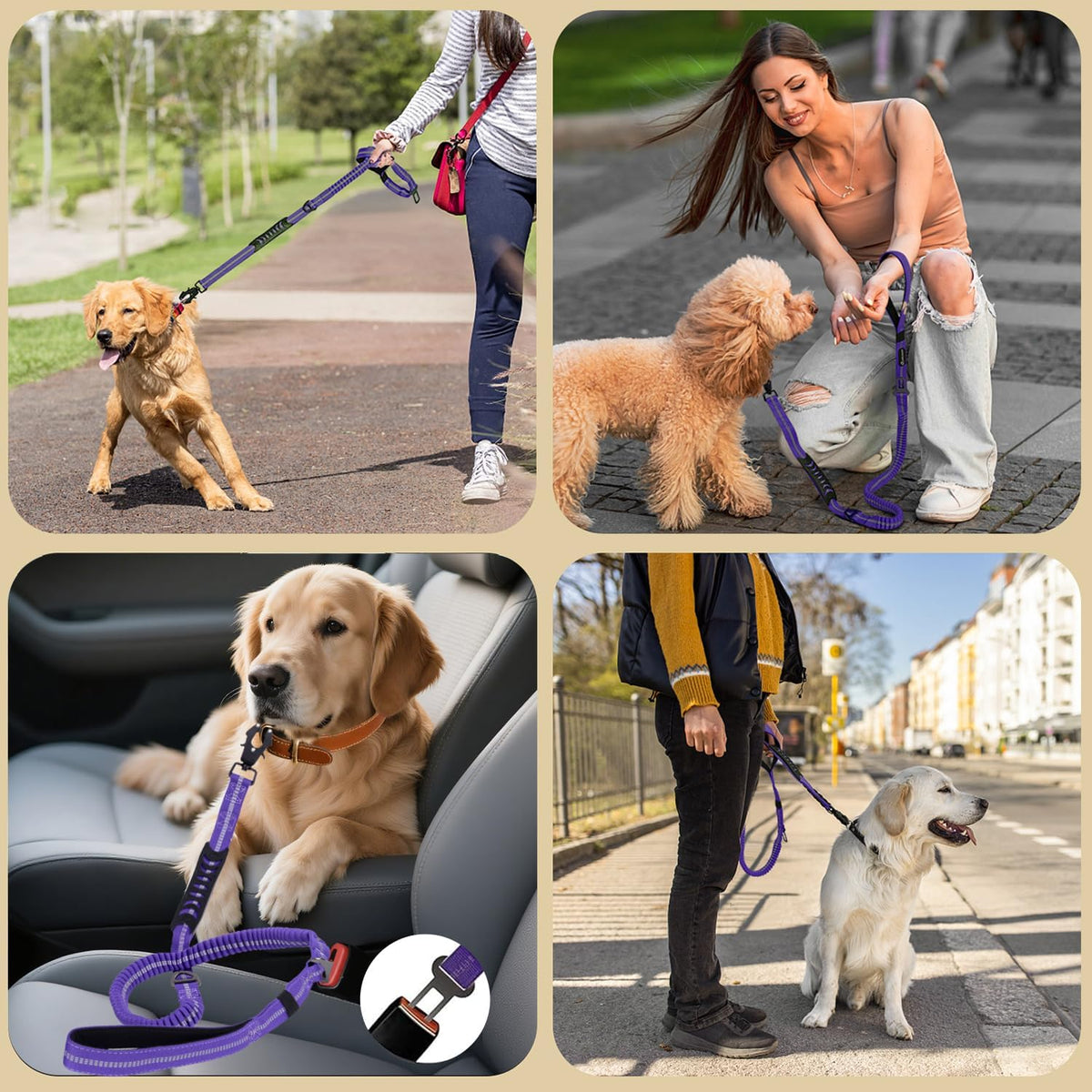 Heavy Duty Bungee Dog Leashes, 4-6FT Shock Absorbing Tactical Dog Leash with 2 Padded Handles