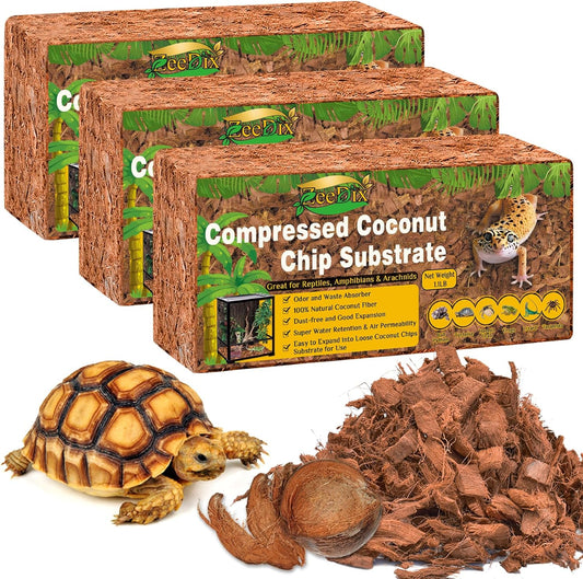ZeeDix 3PCS Natural Coconut Chips Substrate for Reptiles, Coconut Fiber Husk Reptiles Bedding