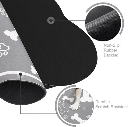 Dog Cat Food Mat, Rapid Absorbent Pet Feeding Placemat, Bone Shaped With Rubber Backing, No Stains