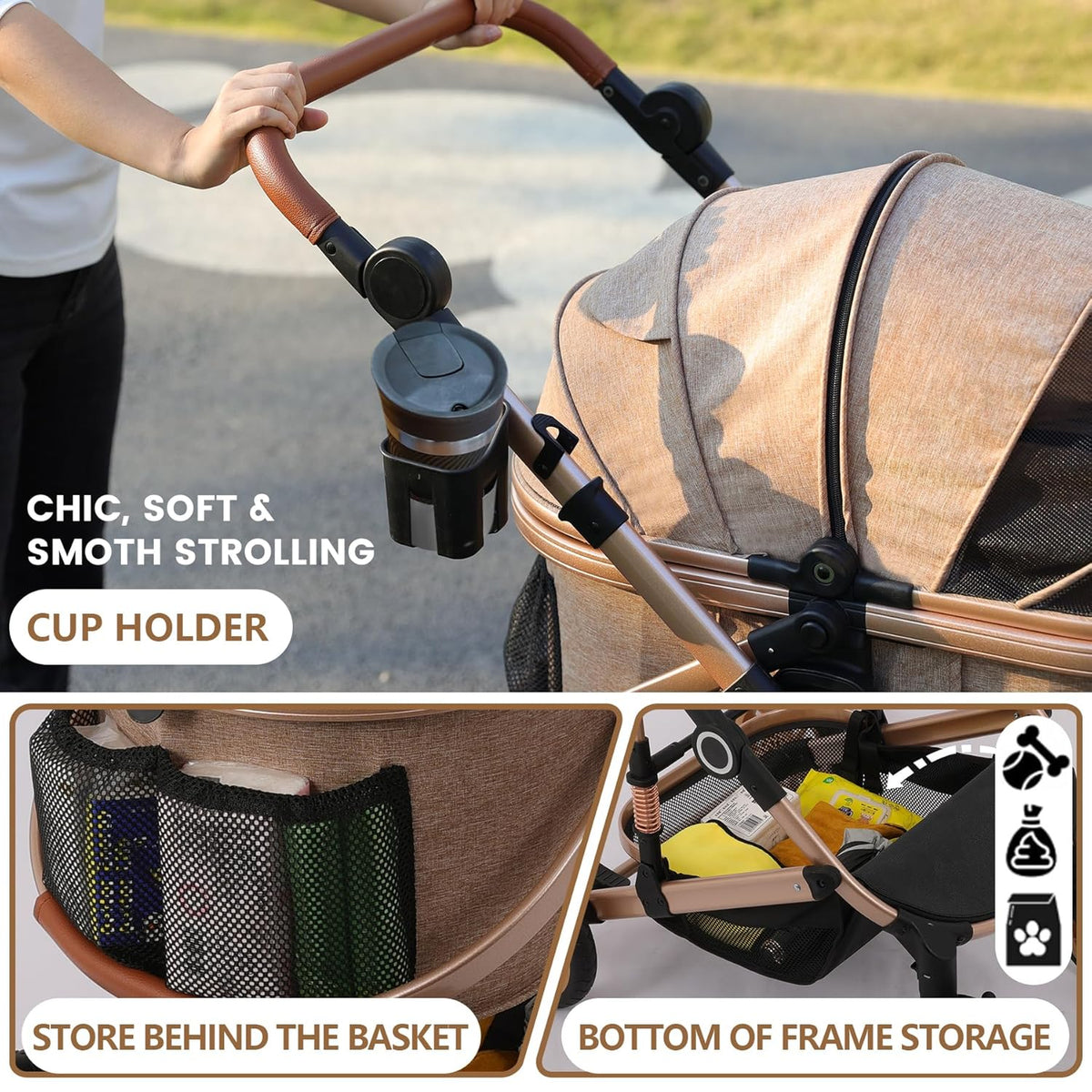 Pet Stroller with 4 Wheels, Foldable Pet Travel Carrier for Small/Medium Dogs Cats up to 50lbs