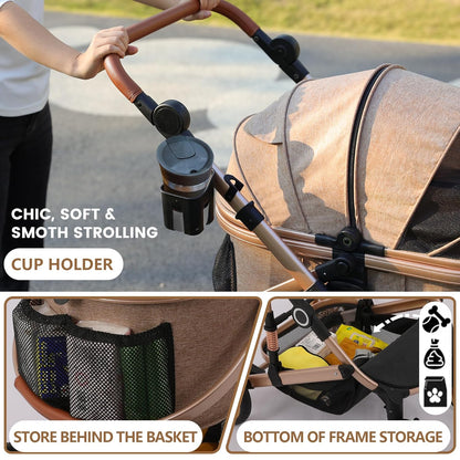 Pet Stroller with 4 Wheels, Foldable Pet Travel Carrier for Small/Medium Dogs Cats up to 50lbs