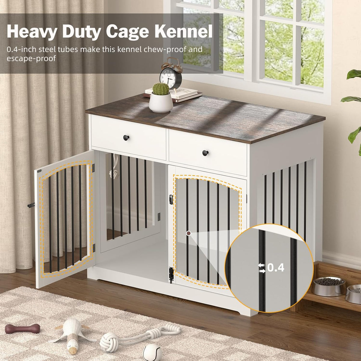 40 Inch Furniture-Style Dog Crate-Multipurpose Wood Pet Crate Furniture with Double Doors,2