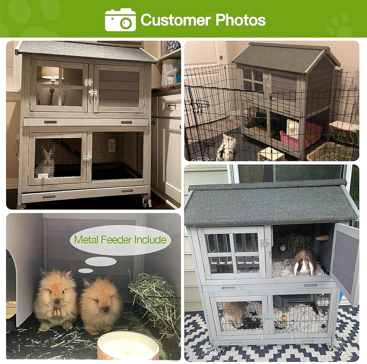 Rabbit Hutch Indoor Outdoor Bunny Cage Rabbit House with Movable Wire Netting, Guinea Pig Habitat