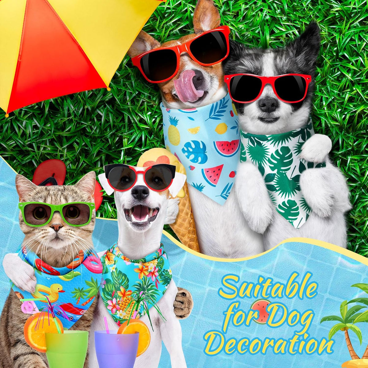 Chunful 100 Pieces Dog Bandanas Bulk Summer Pet Bandanas Pack Triangle Scarf Bib Kerchief Set for