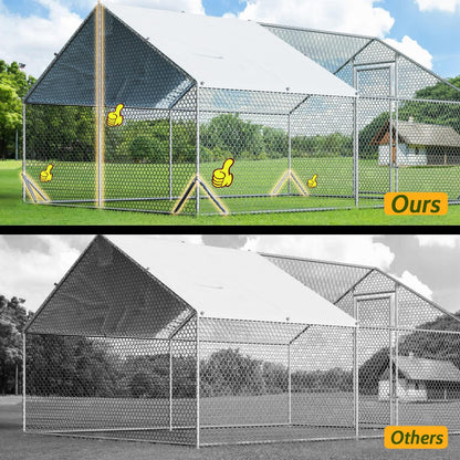 4ever2buy Large Metal Chicken Coop with Run Walk-in Poultry Cage Chicken Runs House Pen Cage Spire