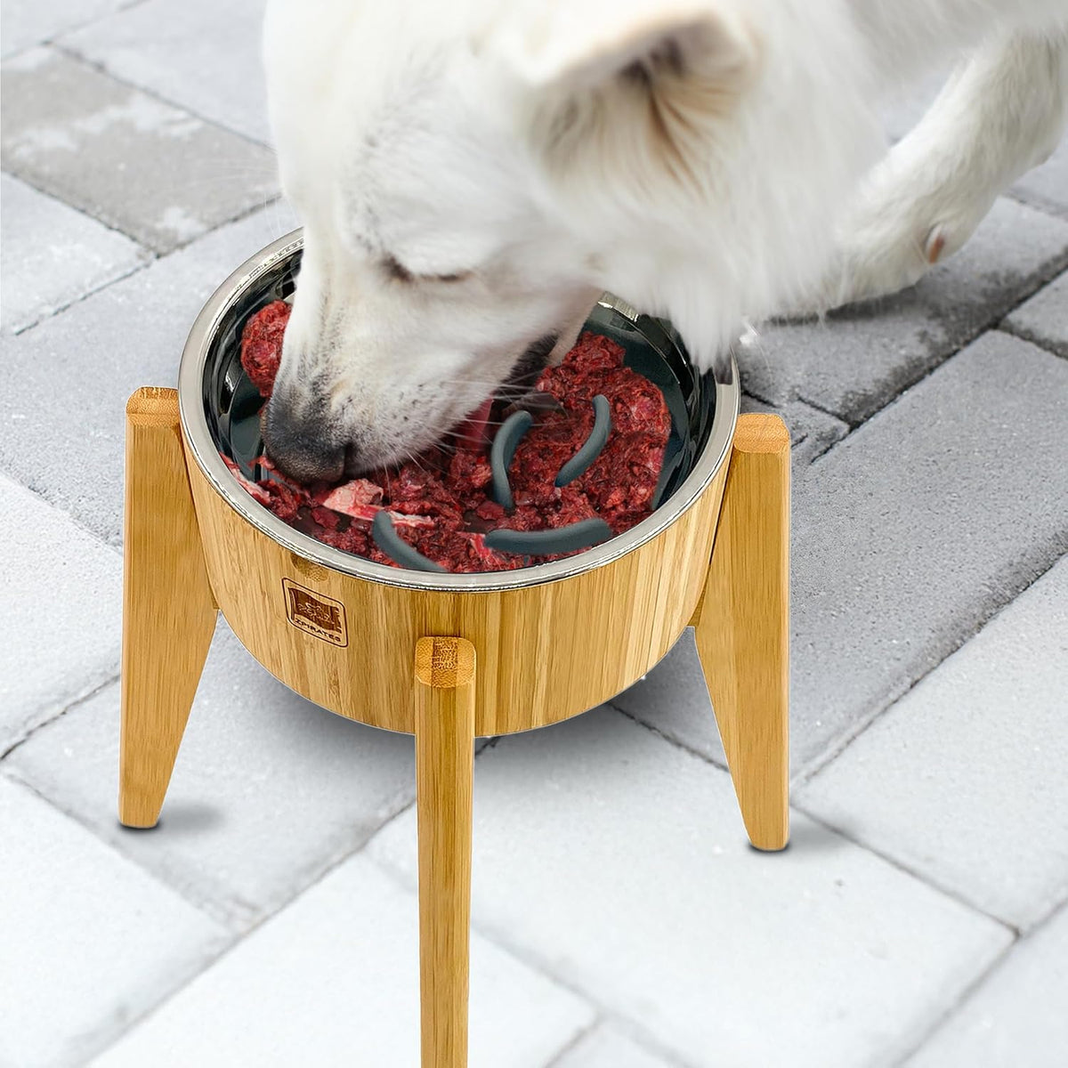 Slow Feeder Dog Bowls for Large Breed - Elevated, Raised 12-inch High - Bamboo Bowl with [60-oz