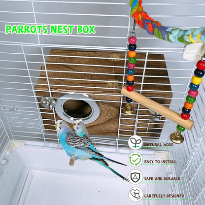 kathson Parrots Nesting Box Parakeet Nest House for Cage Budgie Breeding Hut with Coconut Fiber