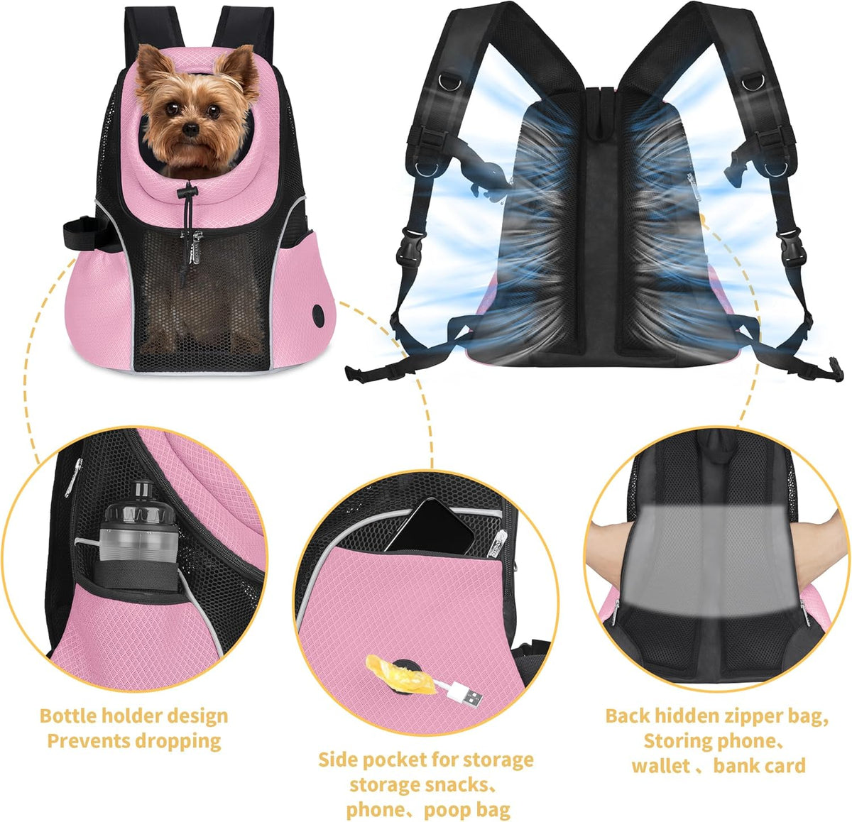 WOYYHO Pet Dog Carrier Backpack Small Dog Front Backpack Ventilated Mesh Dog Travel Back Pack with