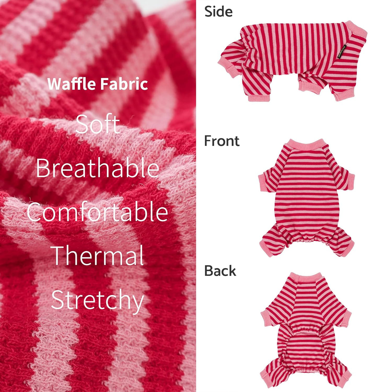 Fitwarm Pink and Red Striped Dog Pajamas, Waffle Dog Clothes for Small Dogs Girl Boy, Puppy Onesie