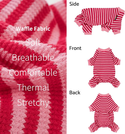 Fitwarm Pink and Red Striped Dog Pajamas, Waffle Dog Clothes for Small Dogs Girl Boy, Puppy Onesie