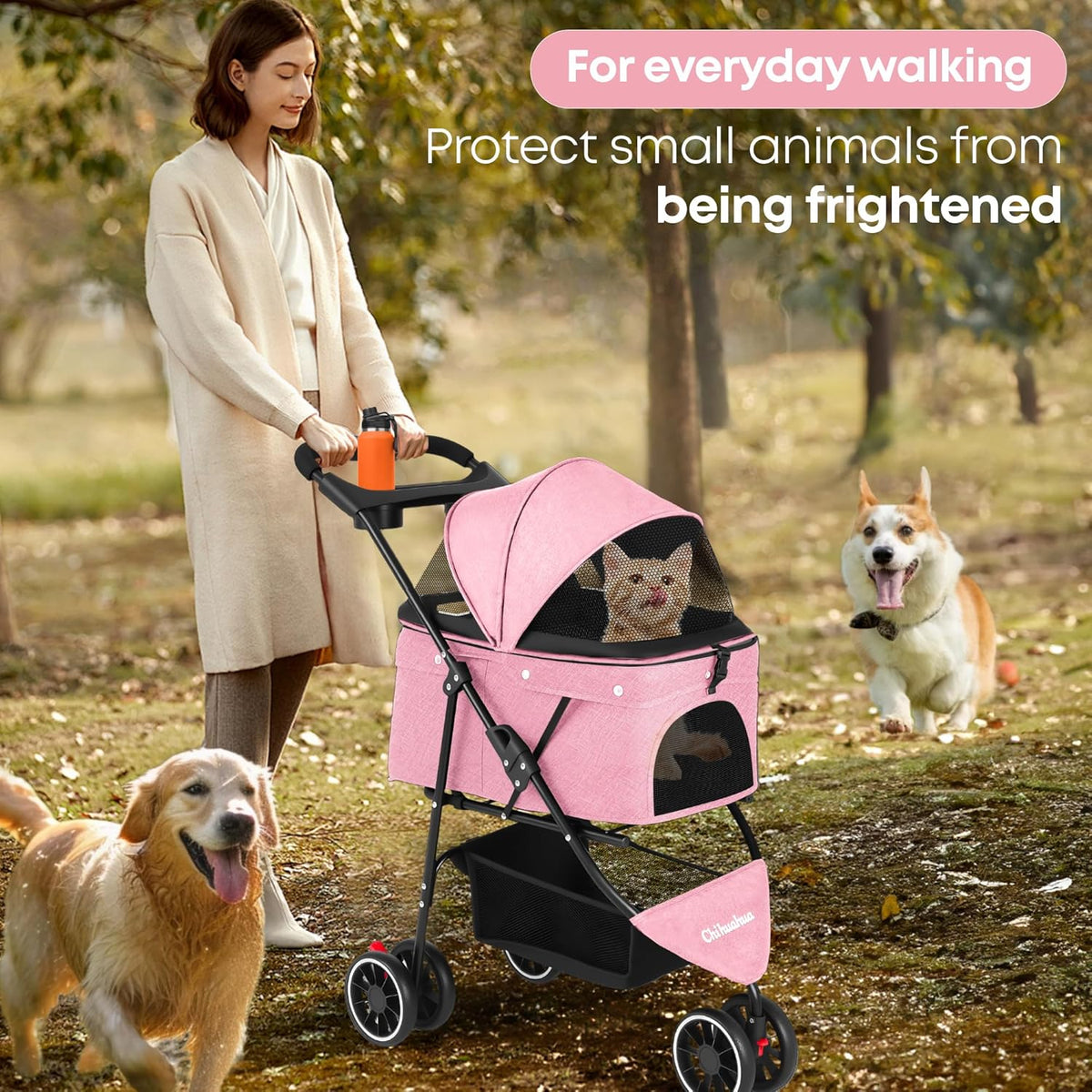 Pet Stroller,Dog Stroller for Small Medium Dogs Cats,3 Wheels,Foldable,with Breathable Mesh