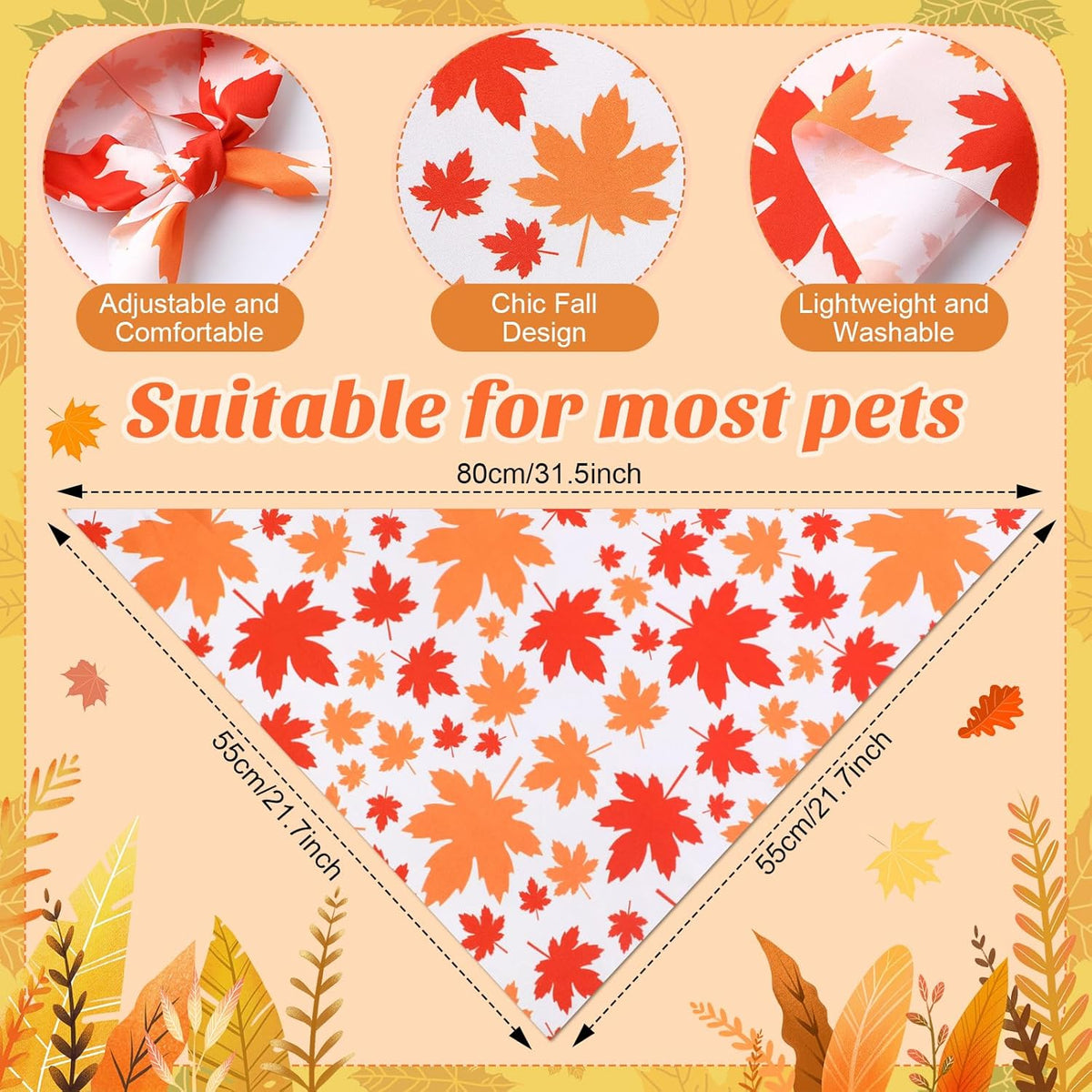 Chunful 100 Pieces Fall Dog Bandanas Bulk Autumn Pet Bandanas with Maple Leaves Patterns Triangle