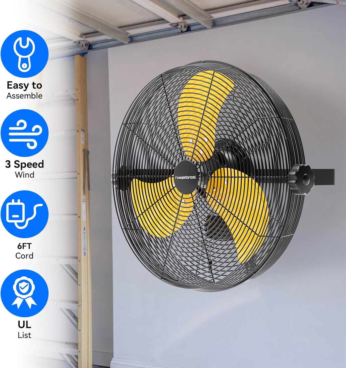 4580 CFM 18 inch High Velocity Wall Mounted Fan, 3-Speed Metal Fan with Sealed Motor, 360 Degree