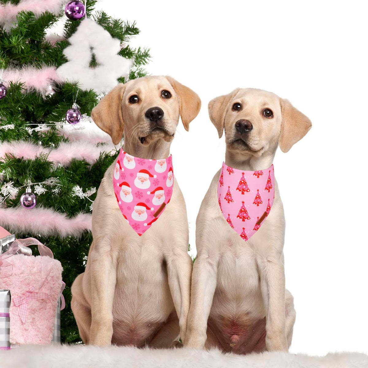 ADOGGYGO Christmas Dog Bandana, Xmas Tree Santa Pet Scarf, Premium Durable Fabric, Adjustable Fit