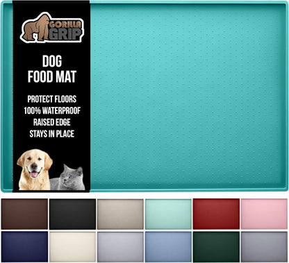 GORILLA GRIP 100% Waterproof Raised Edge BPA Free Silicone Pet Feeding Mat, Dog Cat Food Mats