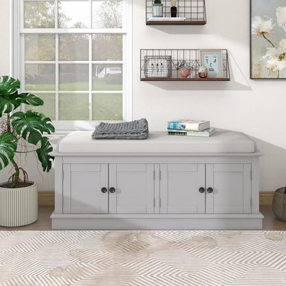Storage Bench with 4 Doors and Adjustable Shelves, Shoe Bench with Removable Cushion for Living